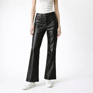ZARA NEW Black Faux Leather Straight Leg Flare Pants Size 4 High Rise Chic